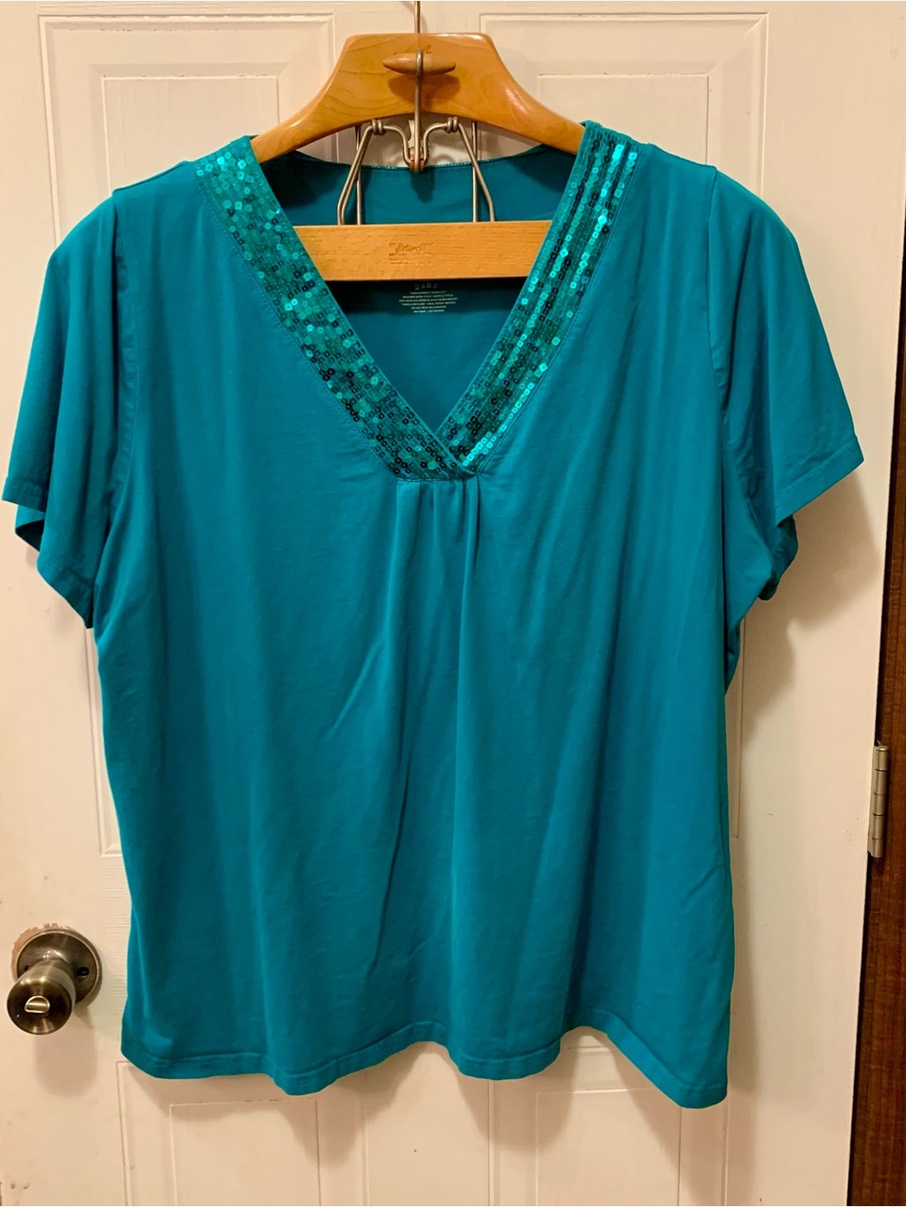 Lane Bryant Teal Sequin V-Neck Short Sleeve Top Plus Size 22/24